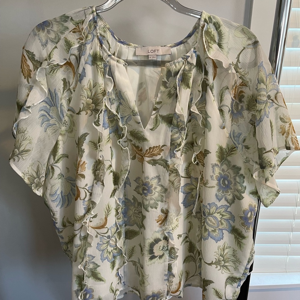LOFT Floral Blouse - Green and Blue